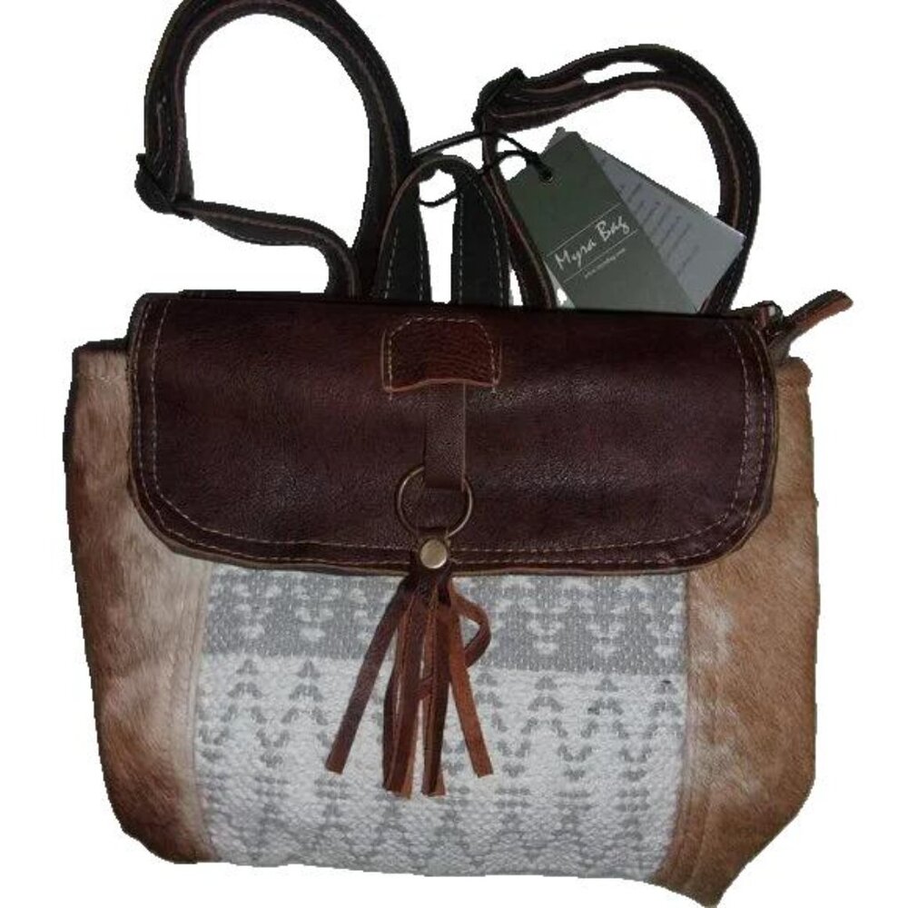 MYRA NEW Leather Canvas Backpack Bag NWT